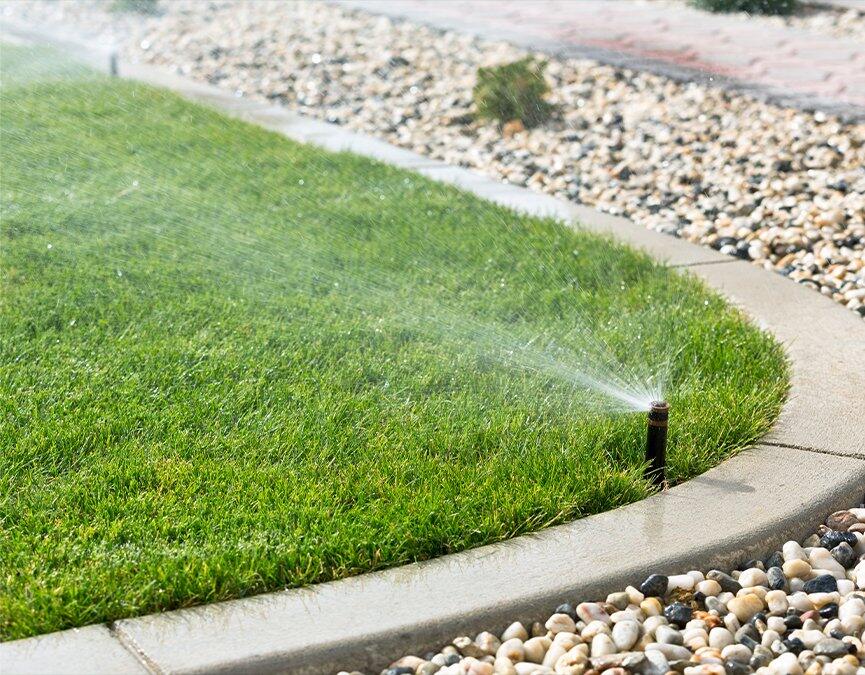 Irrigation system watering a lawn